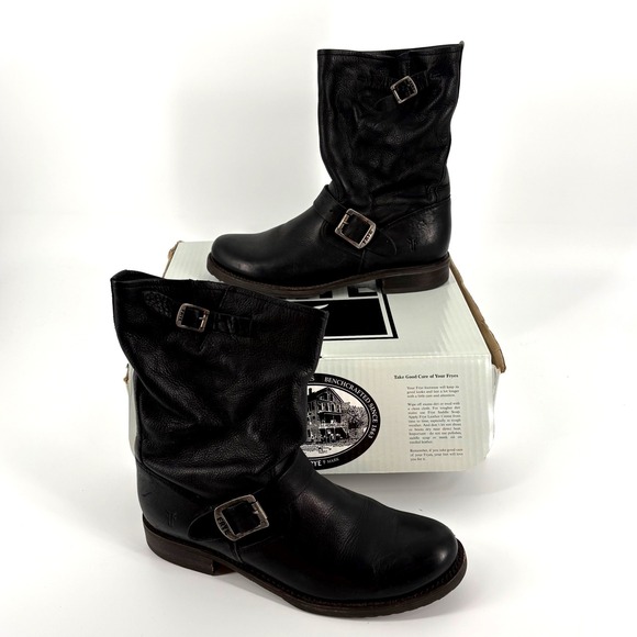 Frye Engineer 8R Black Leather Moto Biker Boots Veronica Womens Size 10